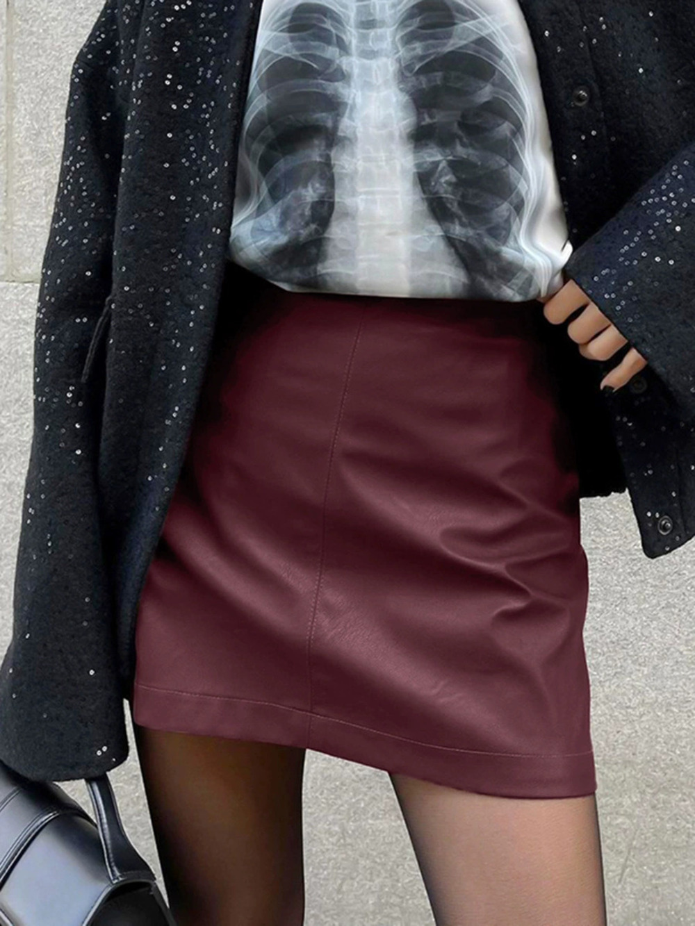 Forever 21 Ankara Red Leather Mini Skirt Fall Winter